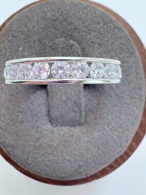Cubic Zirconia Channel Band 4mm Wide Ring Sterling Silver 925 Size 6.75